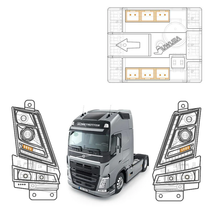 JUWUBA 1:14 Schaal Simulatie Verlichtingssysteem Waterlamp Groep voor Tamiya RC Truck Kipper VOLVO F16 750 56360 Model Auto DIY Onderdelen