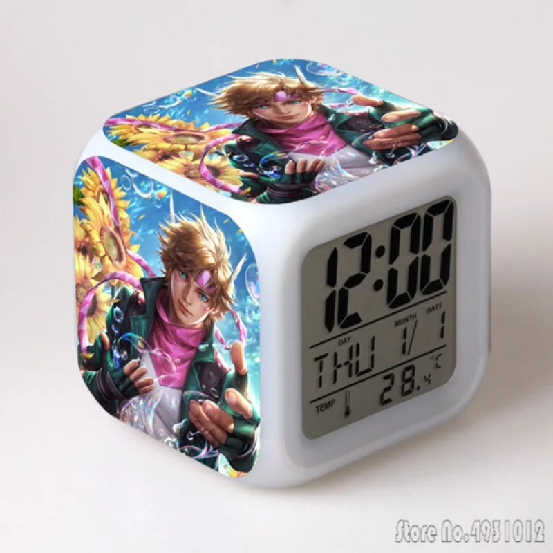 The Wonderful Adventure of Anime Jojo Alarm Clock Creative Student 8x8x8cm LED Cube with Colorful Light Display Time Week Month