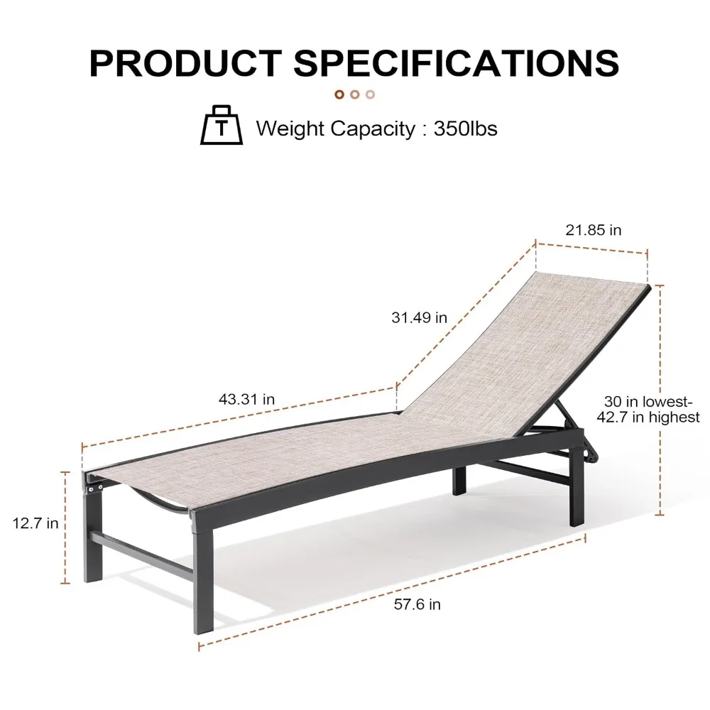 Chaise Lounge Chair Outdoor Set of 4, Adjustable 5 Positions Pool Lounge Chairs, Metal Tanning Recliner, Outdoor, Customized view 3
