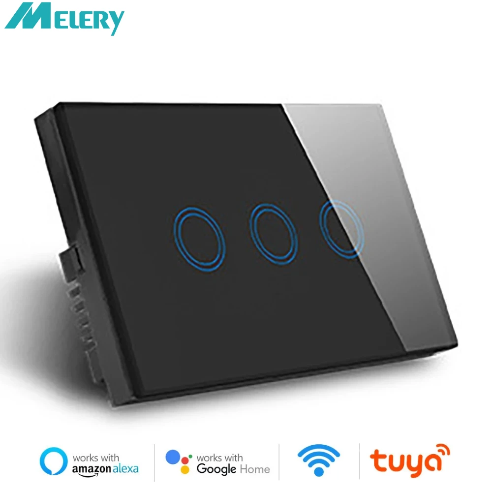 Melery Wall Switch Wifi Smart Life Tuya sakelar lampu kaca Panel sentuh nirkabel suara pengendali jarak jauh oleh Alexa Google Home