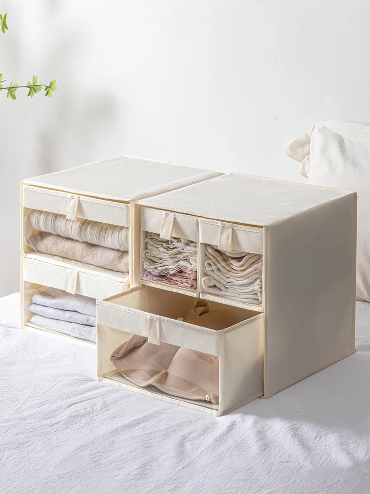 Caja Organizadora de Ropa Interior para el Hogar, Estilo Japonés, de Tela Oxford, 2 Capas, Color Puro, para Guardar Ropa en el Armario