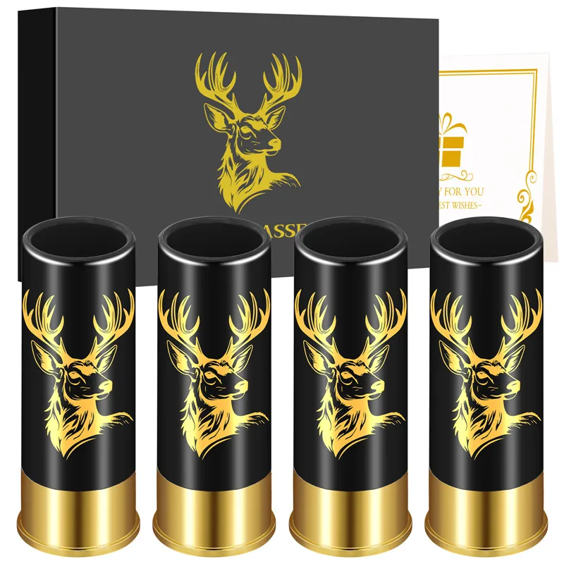 

12GA Suit Small Bullet Shot Glasses Elk Head Design Plastic Wine Cups for Club Restaurant Wedding Party Drinkware Gift Set