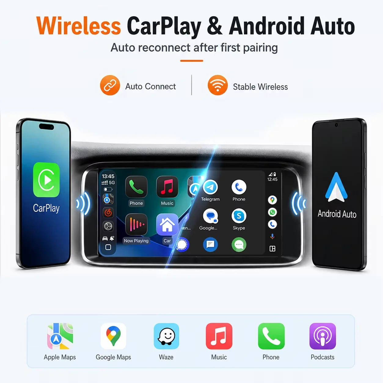 Modulo AUTOTOP Wireless Apple CarPlay Android Auto per Audi A4 B8 S4 RS4 A5 8T S5 RS5 Q5 8R 2009-2016 MMI 3G 3G+, interfaccia di retrofit per sistema multimediale auto con AirPlay MirrorLink,