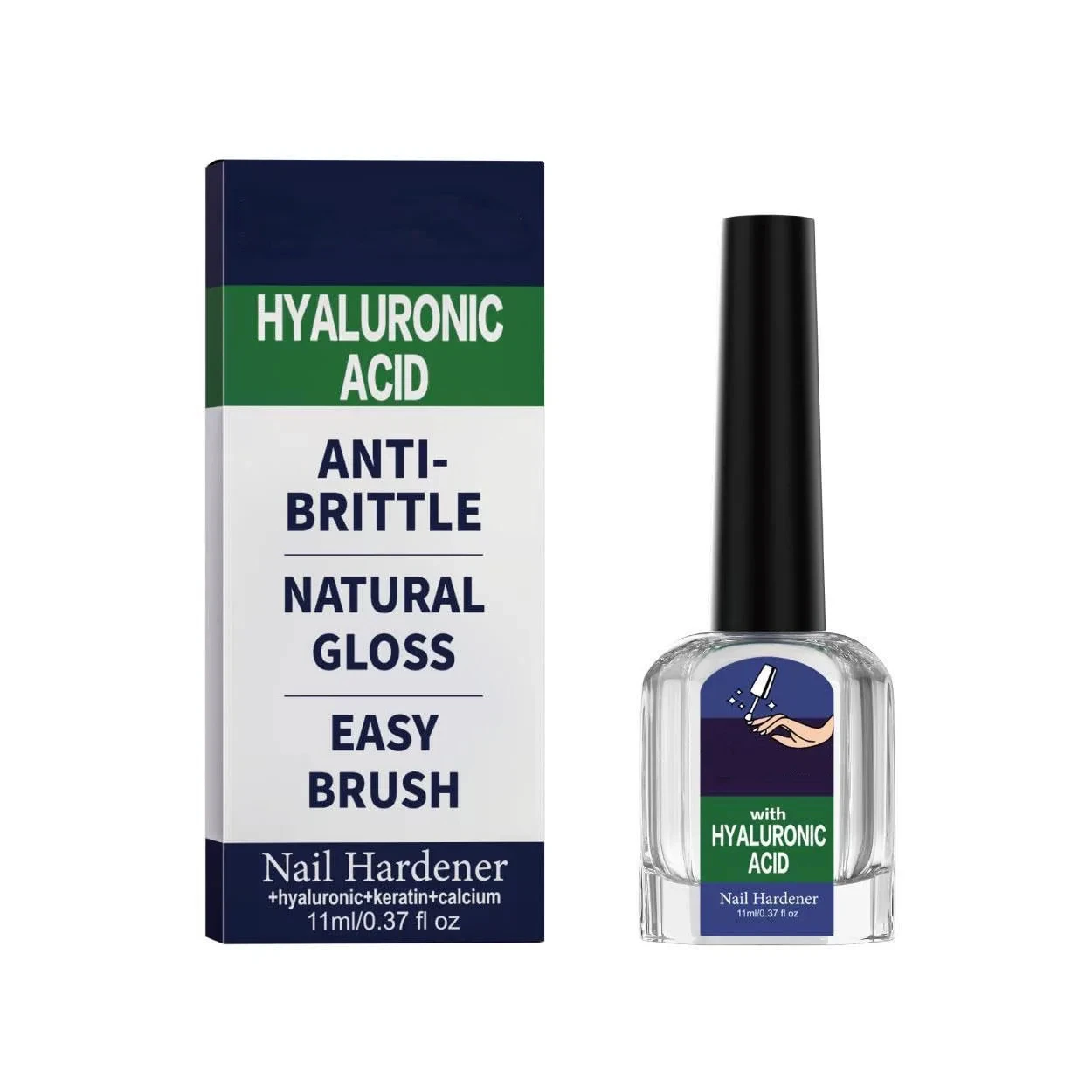 Hyaluronic Acid Nail Hardener Fortifier & Growth 11ml Keratin Calcium Extra Strength Polish Long Lasting Repair Treatment
