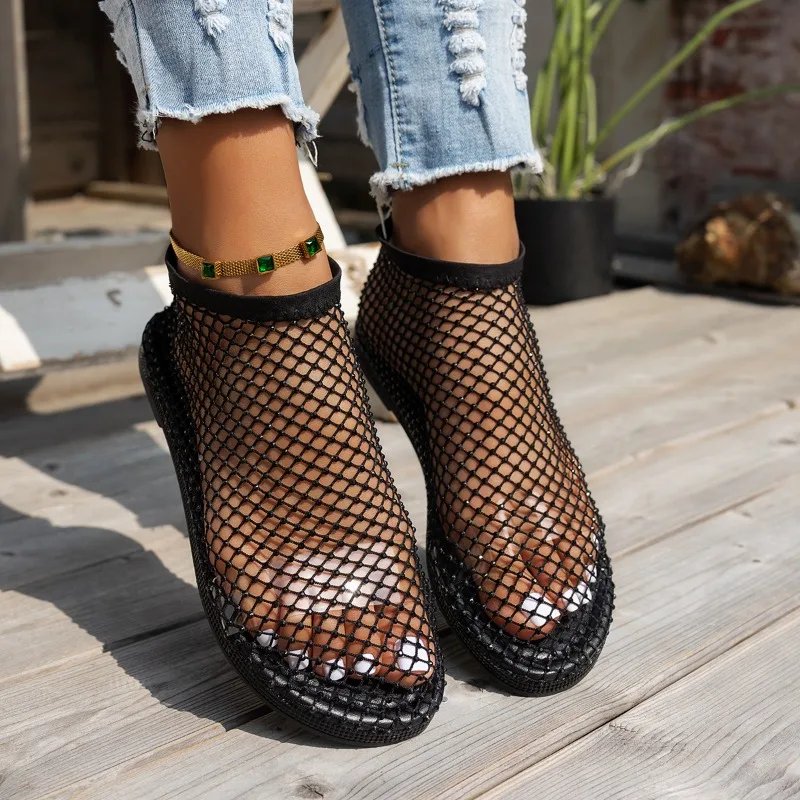 Summer New Style Fashion Round Toe Designer Flat Non-slip Loafers Outdoor Walking Comfortable Hollow Wear-resistant Flat Shoes