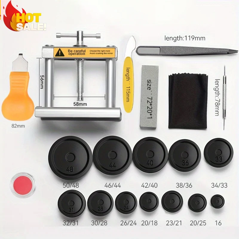 19 PCS Professional Watch Press Set Watch Back for CASE Closing Tool & Fitting Dies Watch Repairing Tool Die Kit for Watchmaker