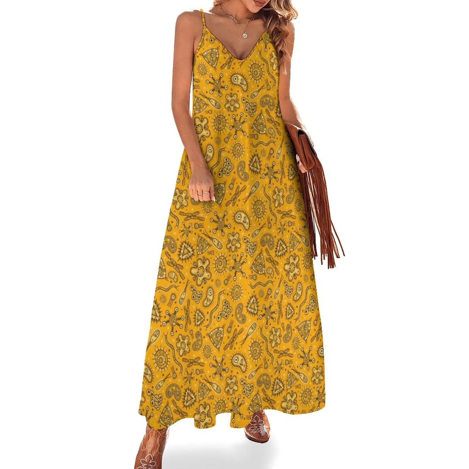 

Cartoon Microbes - Yellow Sleeveless Dress clothes for woman summer women's suit