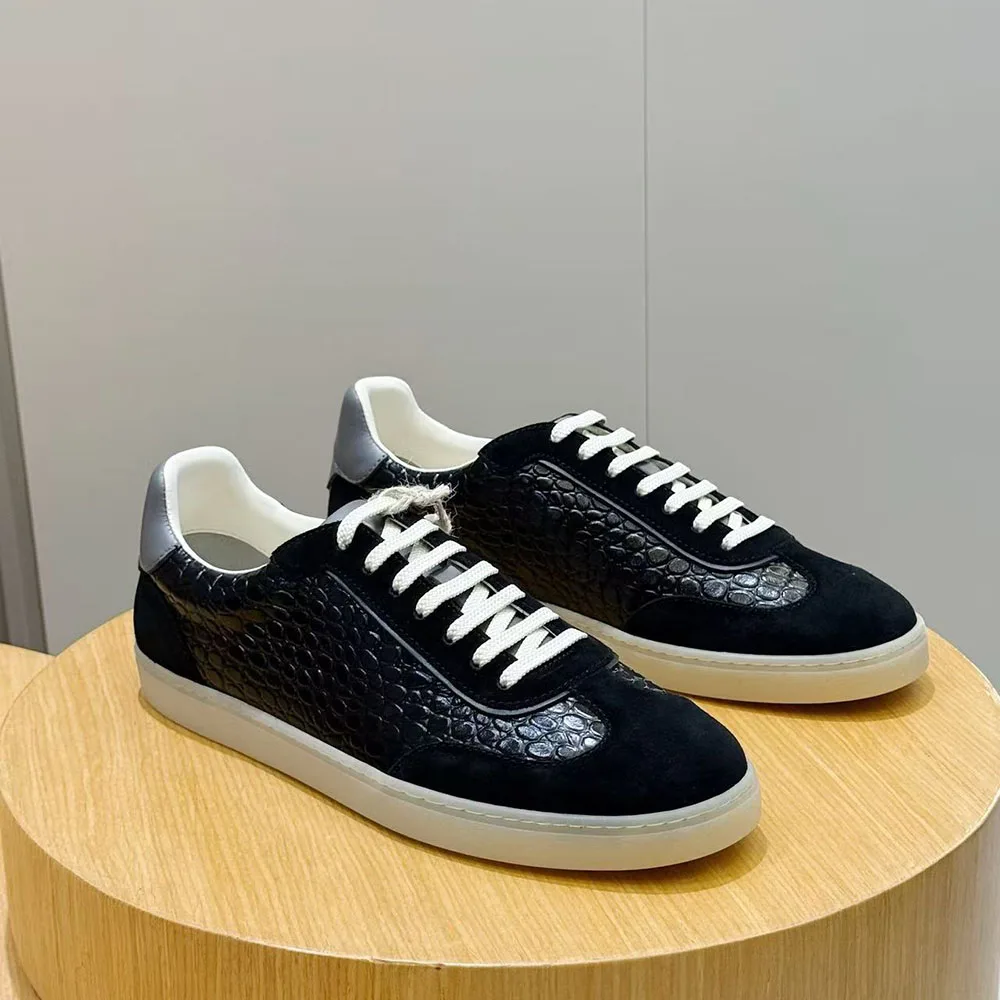 2026 Top Quality summer Men's Casual Sneakers Crocodile Pattern Leather Shoes Fashion Comfortable Flat Shoes
