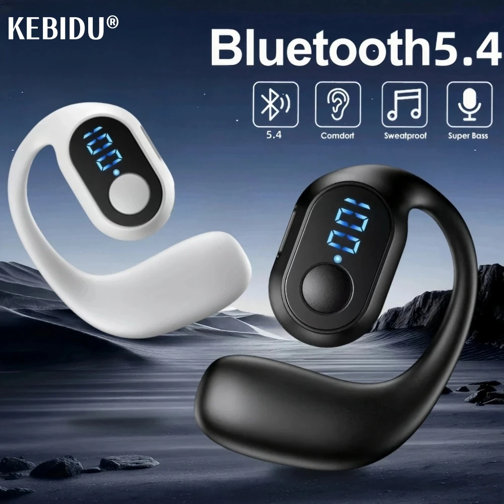 Bezprzewodowe słuchawki Bluetooth 5.4 Lekkie słuchawki z przewodnictwem kostnym Zaczep na ucho Wyświetlacz LED Mikrofon HD do rozmów telefonicznych Dźwięk przestrzenny Słuchawki douszne