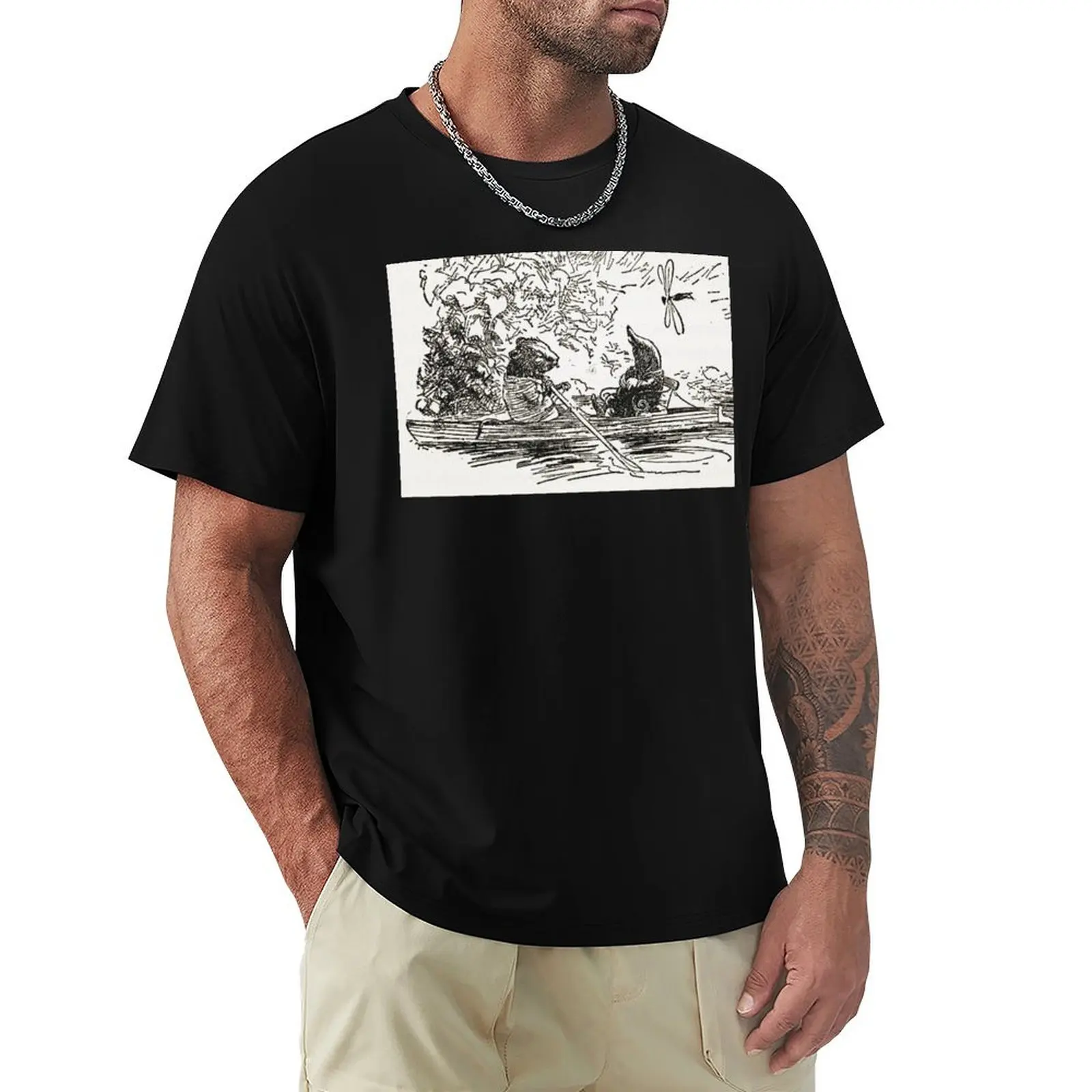 Ratty and Mole boating Wind in the Willows illustration - Arthur Rackham T-Shirt Stylish Print Short Sleeve Tee