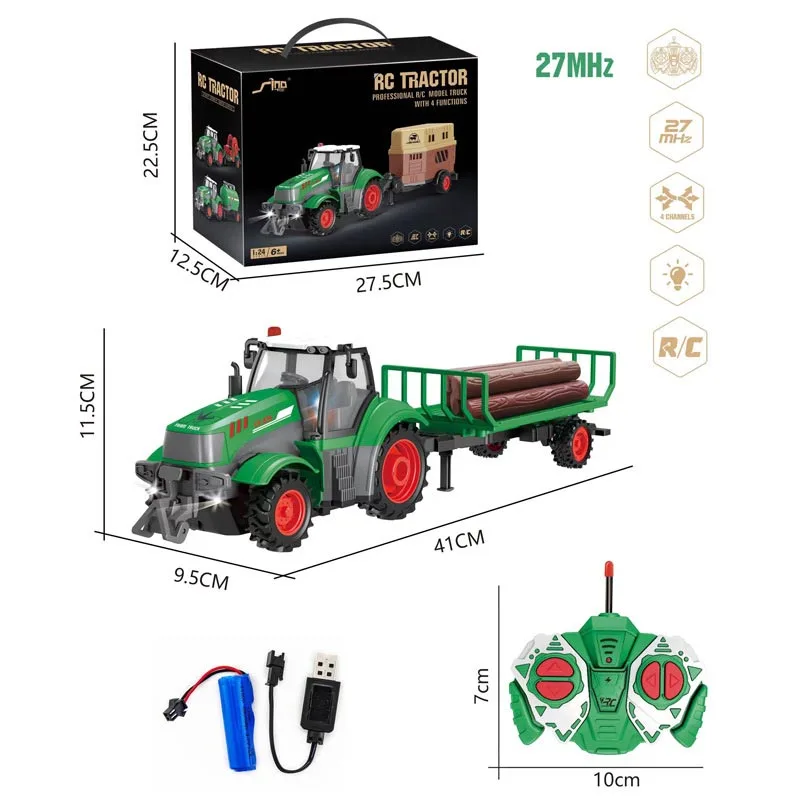 Zabawki dla dzieci RC ciągniki rolnicze przyczepa samochodowa 2.4G sterowane radiowo samochody symulator rolniczy miniaturowe Model zwierzęcia zabawki dla rolników