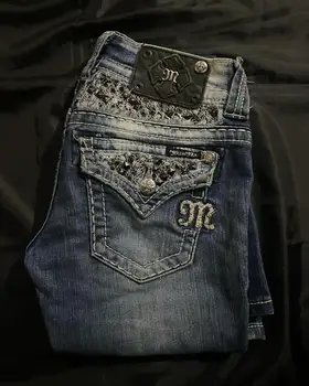 Streetwear Vintage Jeans Y2K Clothes Womens Vintage Pocket Sequin Washed Blue Baggy Jeans Mid Rise Slim Fit Trousers