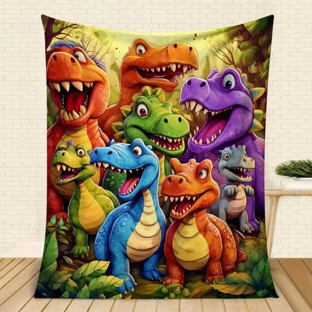 Flanell-Überwurfdecke, bunt, niedlicher Dinosaurier-Digitaldruck, geeignet für Sofas, Betten, Büros, Reisen, Camping, Stühle, warme Decke