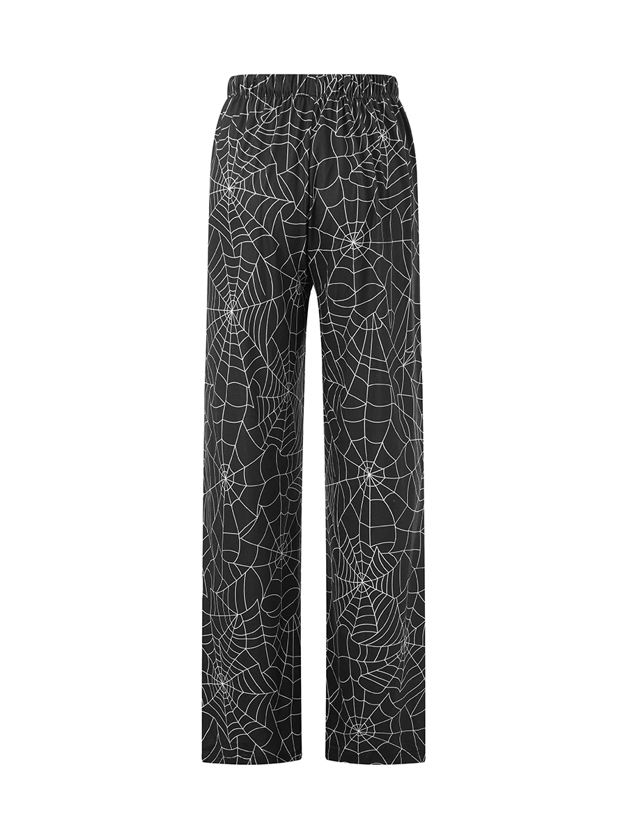 Women s Halloween Lounge Pants Spider Web Print Elastic Waist Drawstring Pajama Bottoms