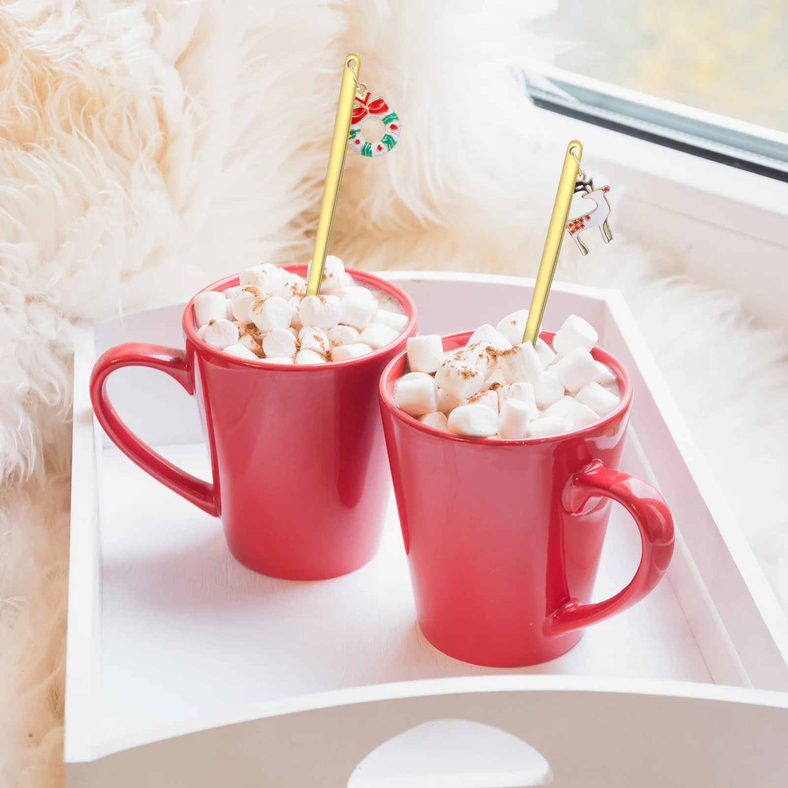 

6Pcs Christmas Coffee Spoons Stainless Steel Mixing Scoops Polished Surface Smooth Edges for Birthday Family Parties