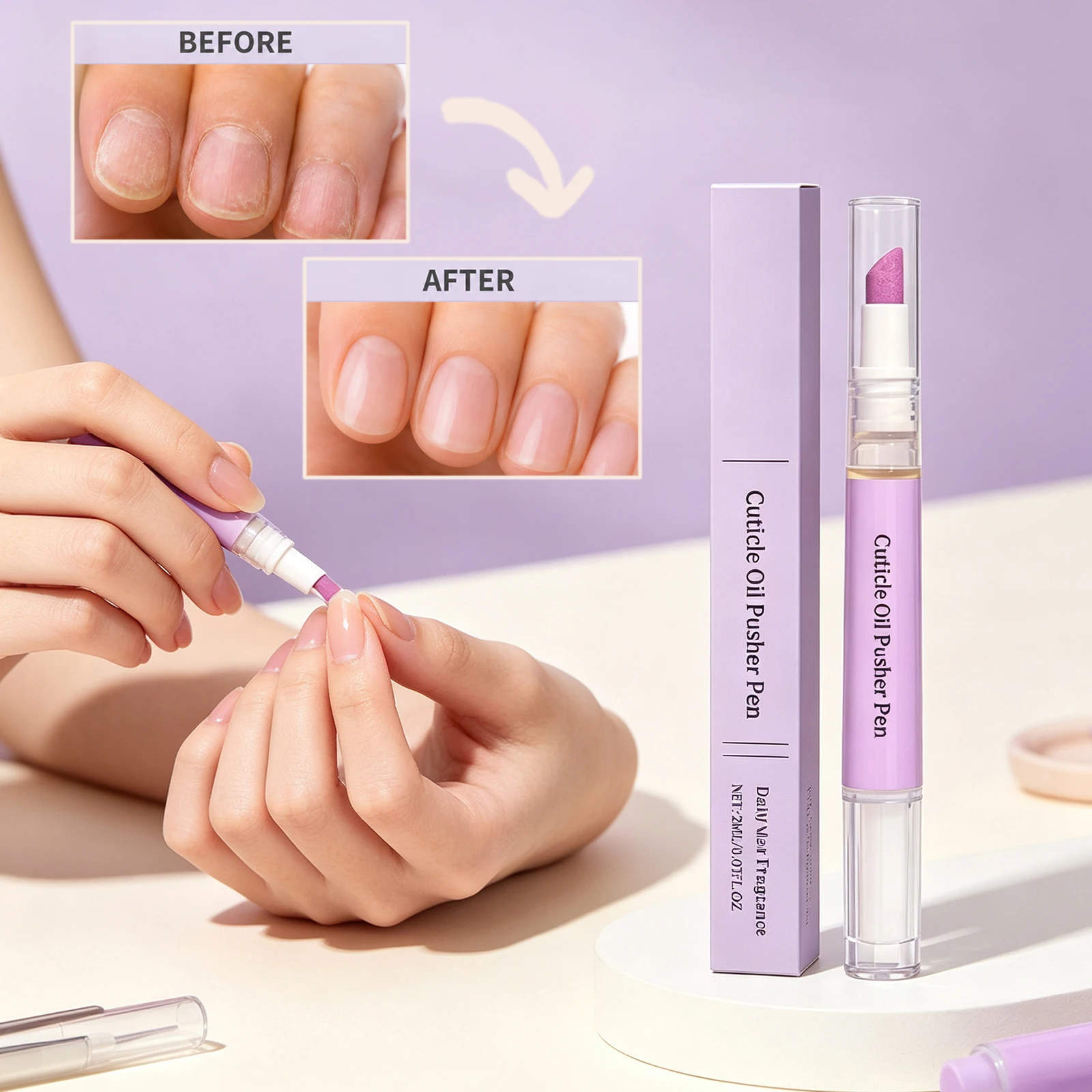 Cuticle Oil Pusher Pen Lavender Dead Skin Remover for Cracked Nails Damaged Nail Gentle Nourishing Nutrition Oil Pen Daily Care
