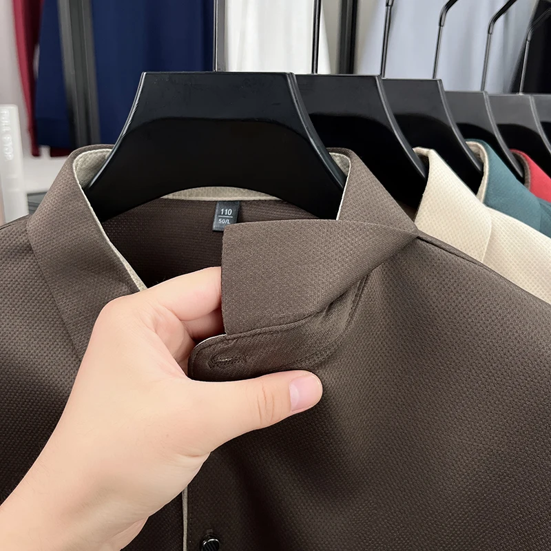 Hochwertiges Herren-Polohemd mit Originaldruck, Herbst-Trend, einfarbig, Revers, Langarm-T-Shirt, Business-Casual-Herrenbekleidung – Detail 17