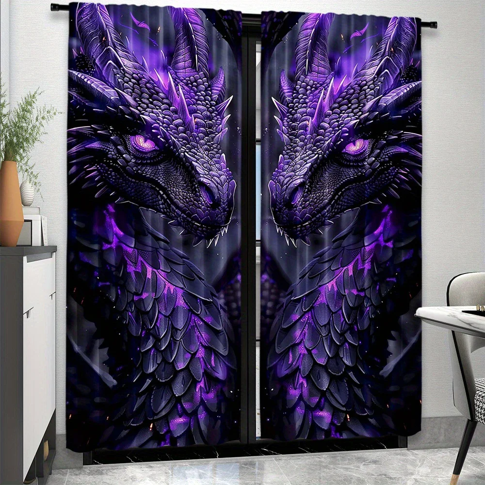 

Purple dragon patterned printed curtains, pole bag curtains, home decoration, room decoration