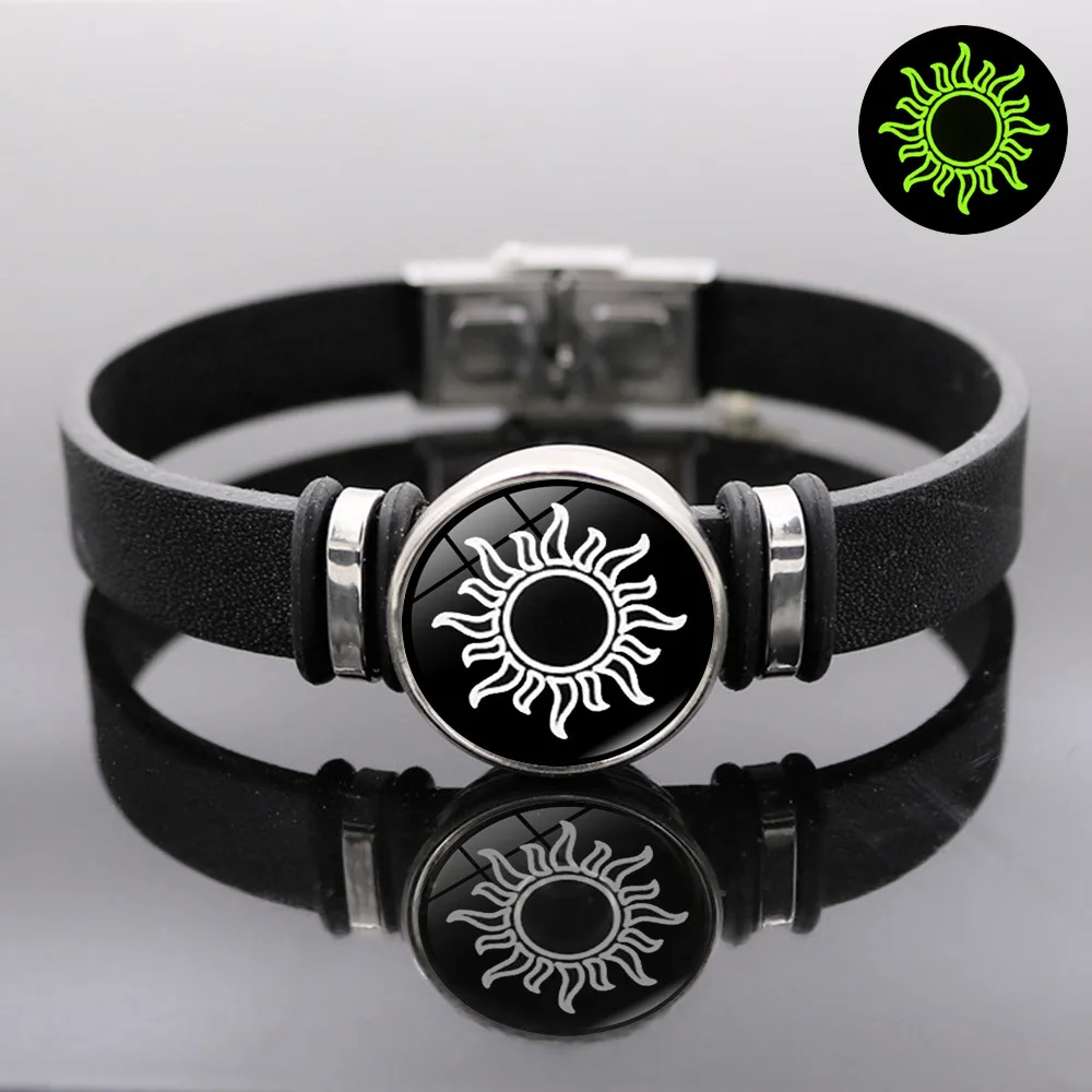 Luminous Leather Bracelet Couple Sun Moon Hand Jewelry Unisex Night Glow Accessory Versatile Men's Women's Hand Wristband