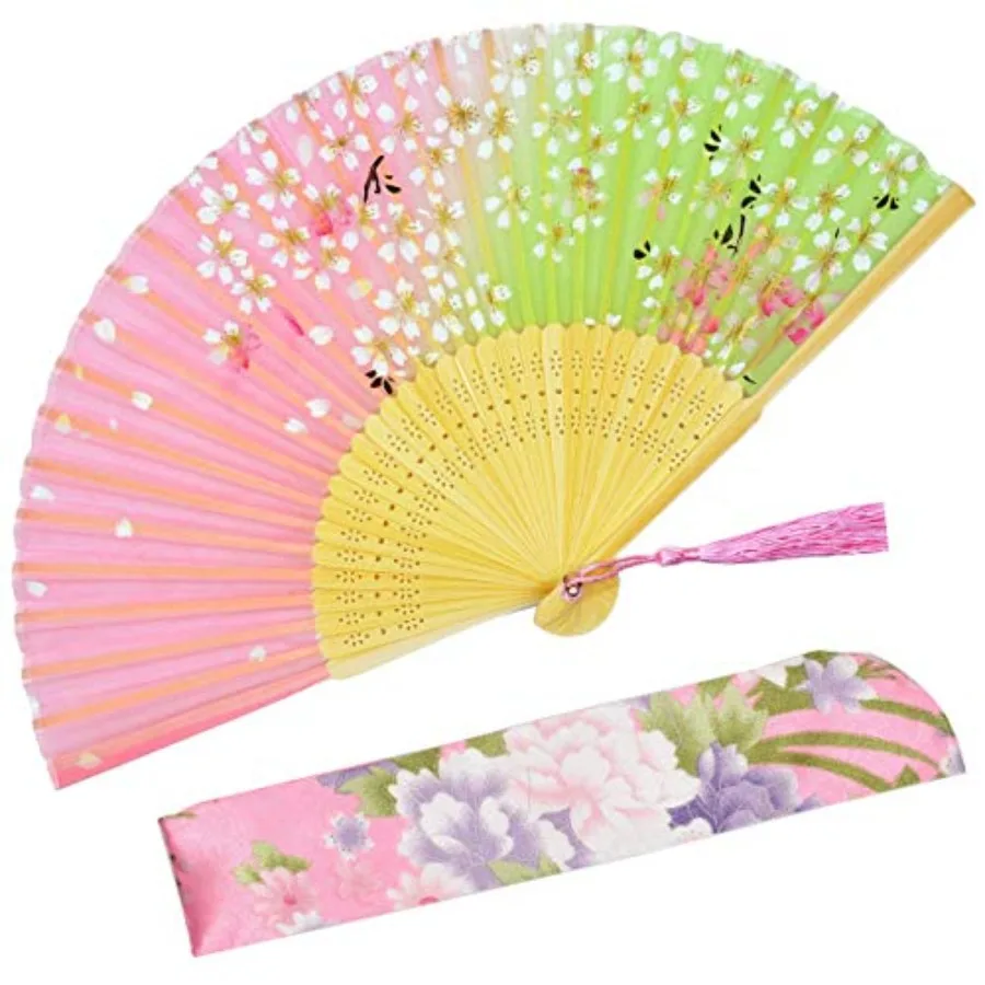 mall Folding Hand Fan for Women - Chinee Japanee Vintage ilk Fan - for Dance, Performance, Decoration, Wedding, Party Gift - Pi