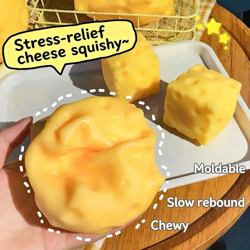 1/3 Pcs Simulate Cheese Slow Rebound Pinch Decompression Slow Rebound Cheese Pinching Ornament Relax&Decompress&Knead 3 Sizes
