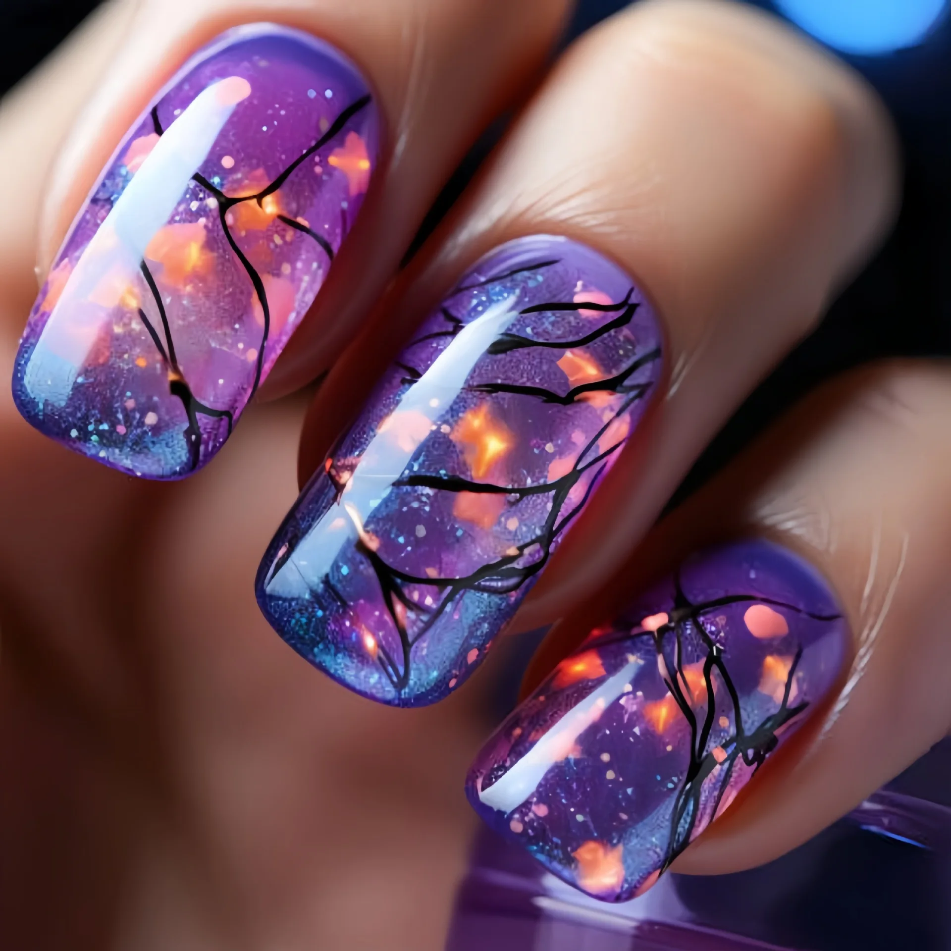 24 قطعة مربع متوسط الصحافة على الأظافر الأخضر لطخة التدرج بريق الأظافر كاذبة البرق شريط الحلو القوطية غطاء كامل الأظافر وهمية #3