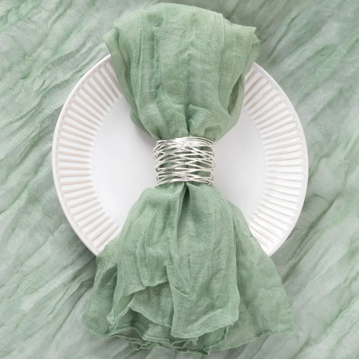 12PCS Sage Green Cheesecloth Napkins Cloth Boho Gauze Cotton Napkins 20x20