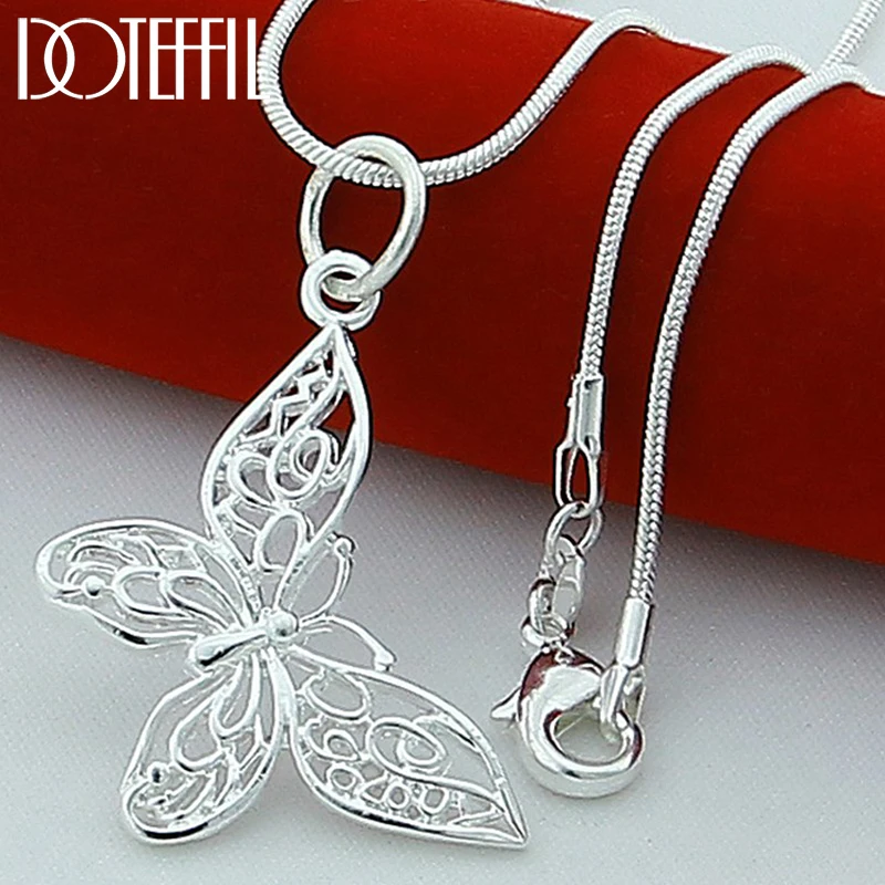 

925 Sterling Silver Butterfly Pendant Necklace 18/20/22/24/28/30 inch Snake Chain For Women Wedding Engagement Jewelry