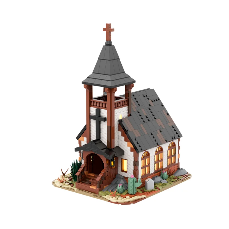 Modèle de blocs de construction de la série occidentale de l'église MOC-173008, église de Jésus, vue sur la rue architecturale, briques de puzzle, assembler des cadeaux de jouet