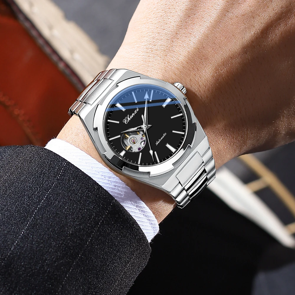 CHENXI Brand Classic Mens Watches Top Luxury Moon Phase Automatic Mechanical Watch For Men Stainless Steel Waterproof Wristwatch