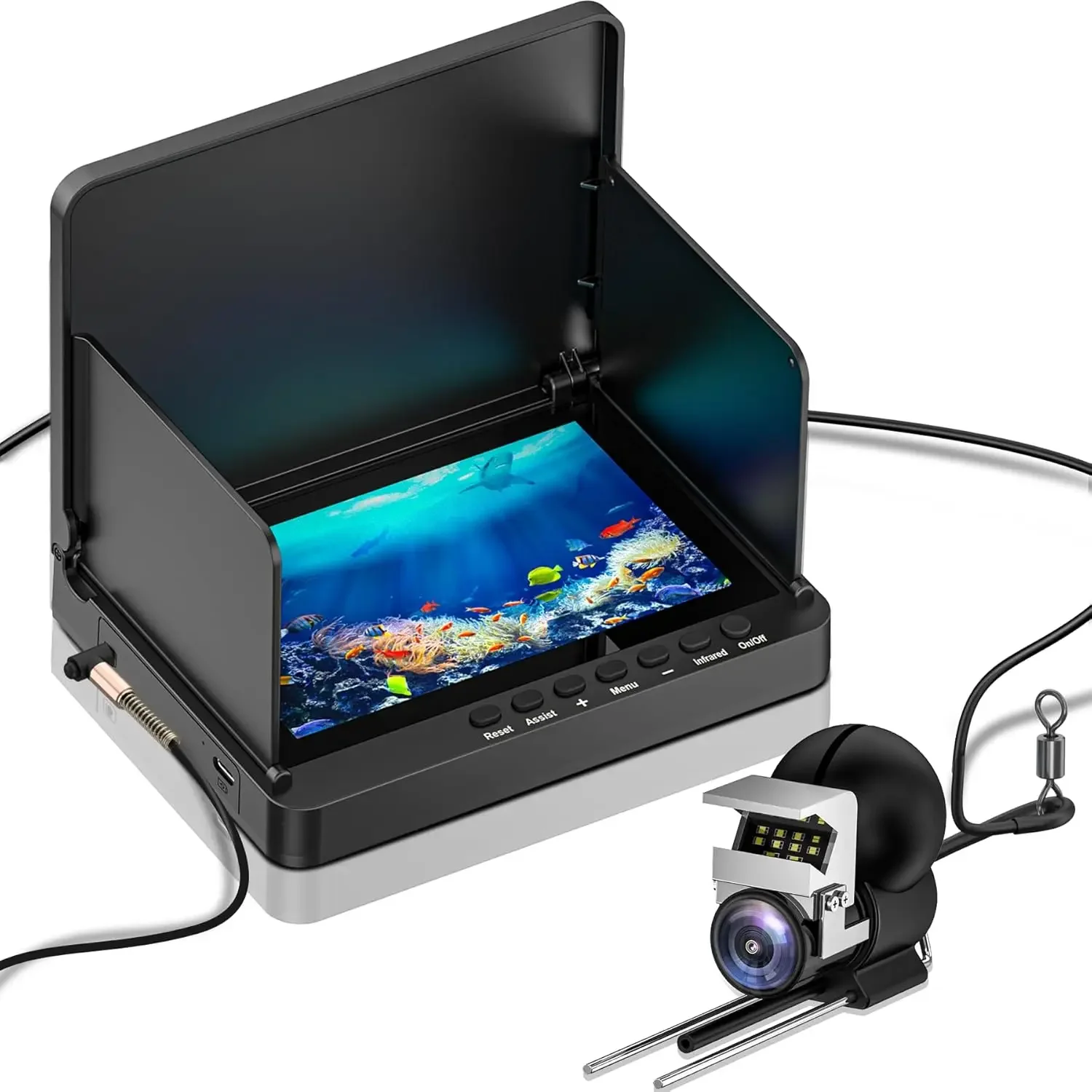 

Underwater Fishing Camera, Fishing Camera with Infrared Night Vision Light, Portable Fish Finder with 100ft Cable, 5 Inch LCD