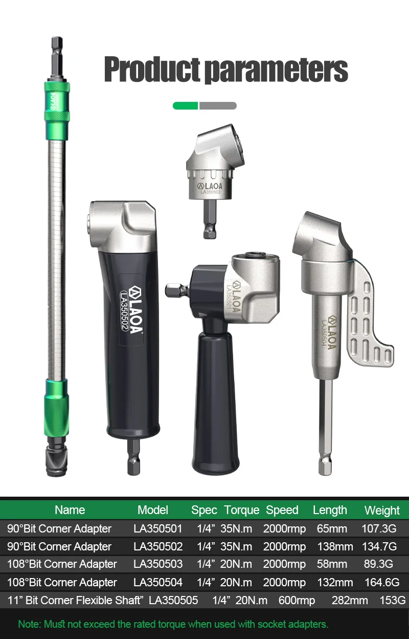 LAOA 90 ° /180 ° Bit-Eckadapter & Flexibler Schaft 1/4 Zoll Sechskant-Schlagschrauber-Winkeladapter für enge Räume Schraubendreher-Verlängerung – Detail 16