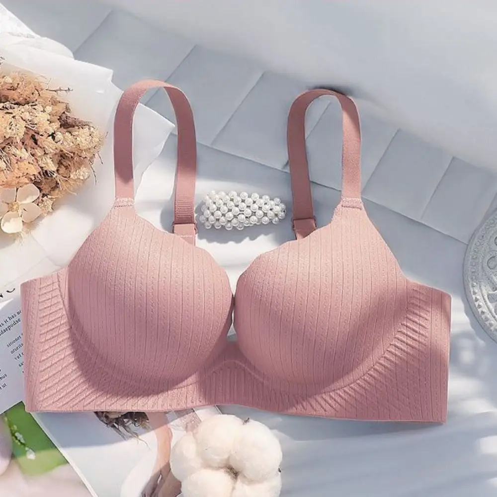 Elastischer, stoßfester, kabelloser, tiefer V-BH, Push-Up-Dessous-Unterwäsche für Frauen, dünner, süßer, nahtloser BH für Mädchen