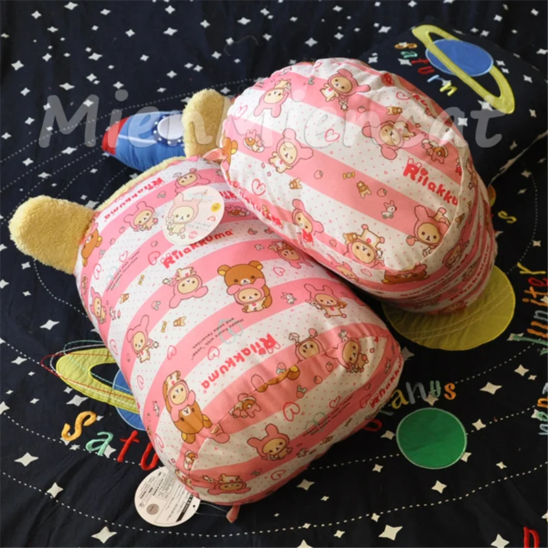 Cute Rilakkuma Korilakkuma Bear Yellow Pink Rabbit Bunny Cylindrical Big Plush Pillow Cushion Stuffed Toy Doll Kids Gift 40*30CM