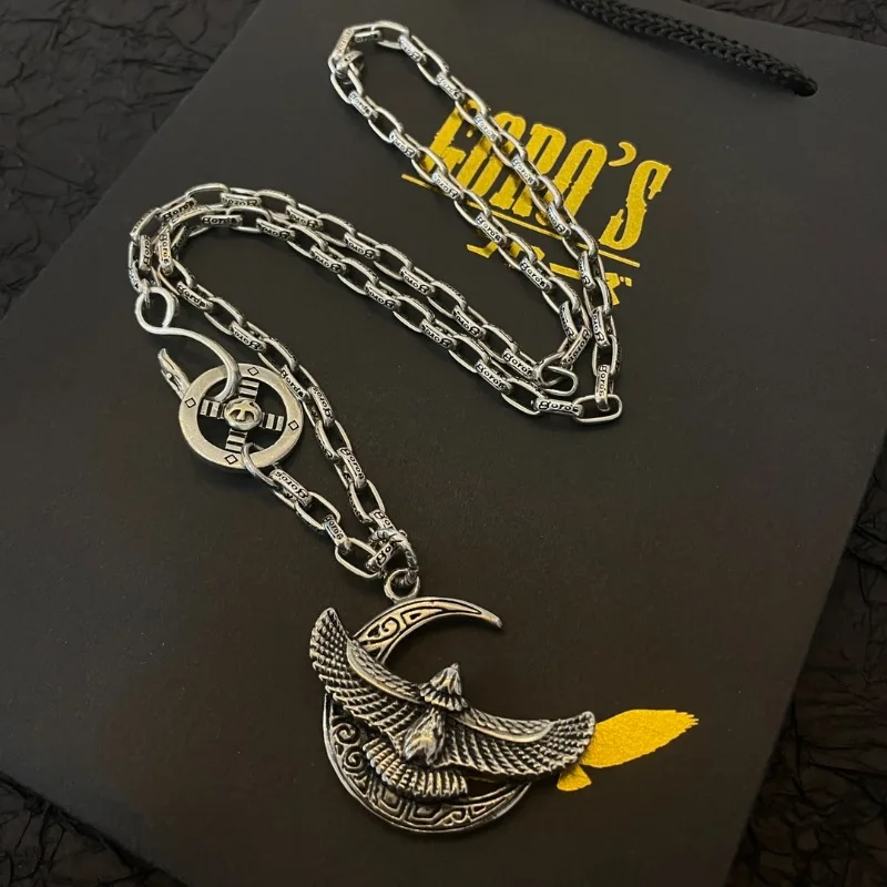 

Japan Tide Takahashi Goros Vintage Crescent Eagle Pendant Classic Ring Buckle Necklace Fashion Couple Versatile Hip-hop Rock