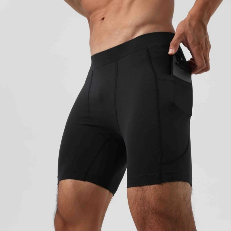 Men's High-Waist Elastic Shark Skin Tight Three-Quarter Length Pants Ice Silk Heavyweight Breathable Pocket Pants