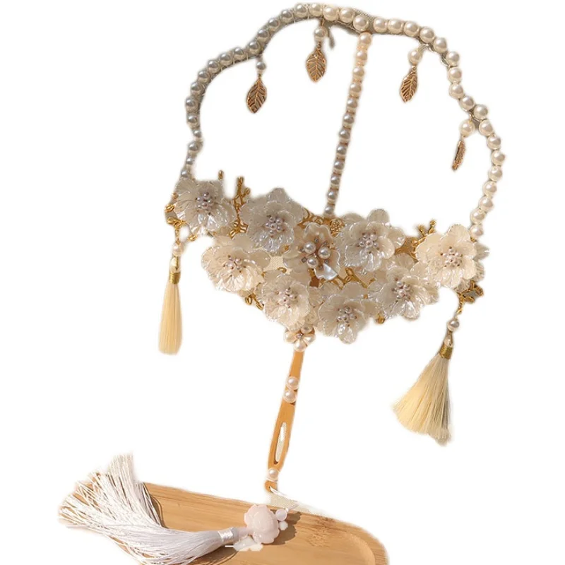 

/Camellia, Lolita fan female antique hollow fringed fan Hanfu accessories