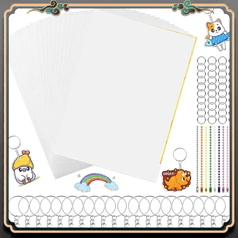 ASMA-150PCS Shrinky Plastic Sheets Kit, Shrink Paper Keychain Kit For Kids Marking, DIY Ornaments Or Craft