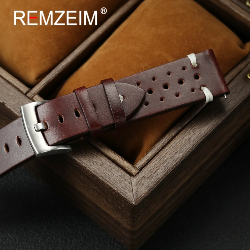 Высококачественный дышащий кожаный ремешок 20 мм 22 мм, масляный воск, ремешки для часов из воловьей кожи, быстросъемный деловой мужской ремешок для наручных часов