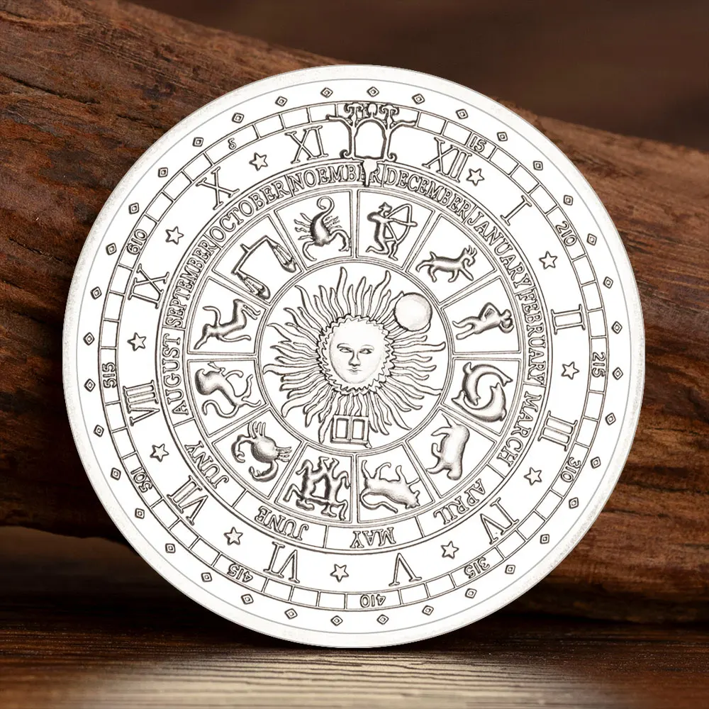 Two Color Silvery Plated Western Tarot Wish Coin Moonlight Sun God Lucky Constellation Commemorative Coins