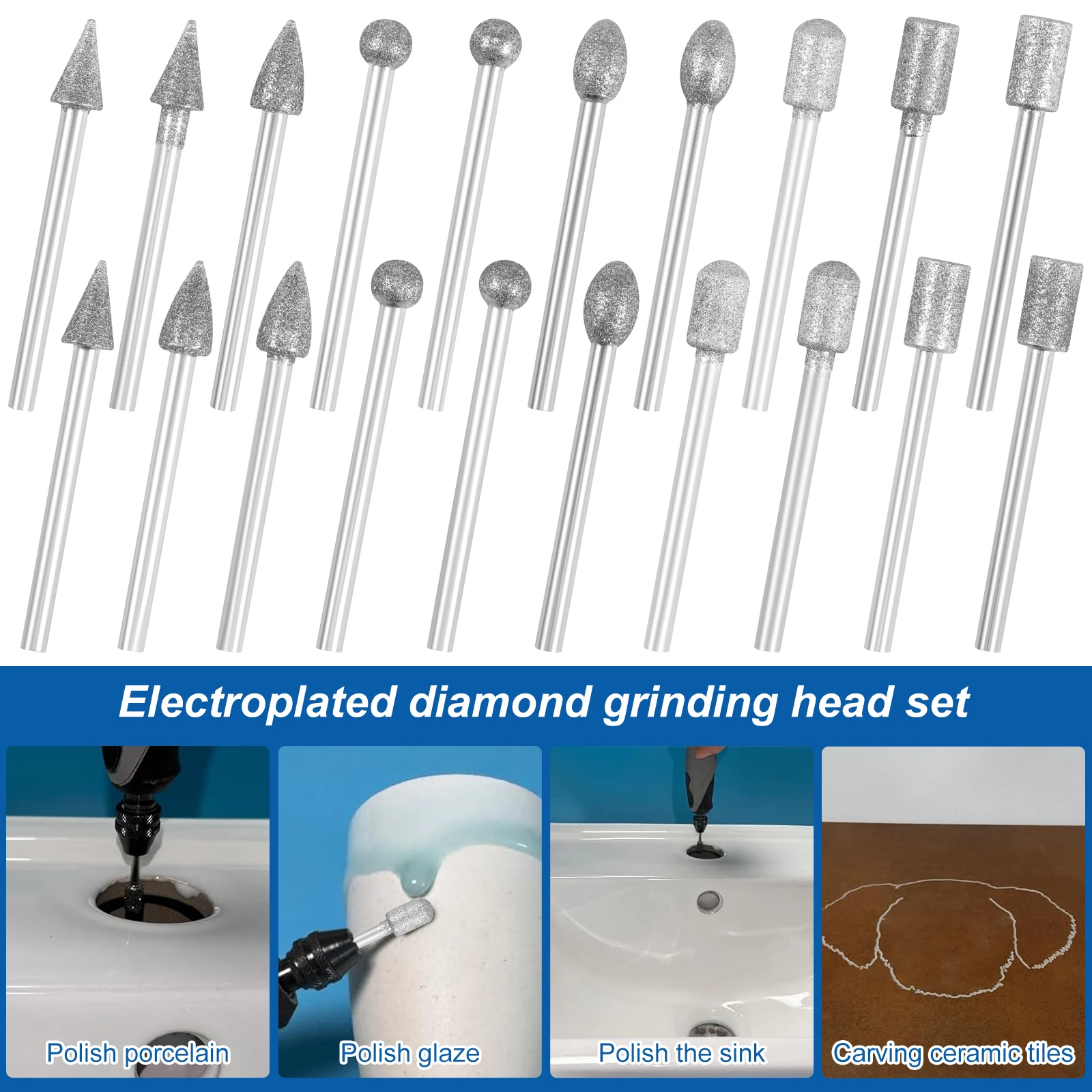 40 pz 3-6mm Teste di Rettifica Diamantate Mini Bit Per Utensile Trapano Rotante Bava Accessori di Rettifica Gambo Kit di Strumenti Strumento Abrasivo