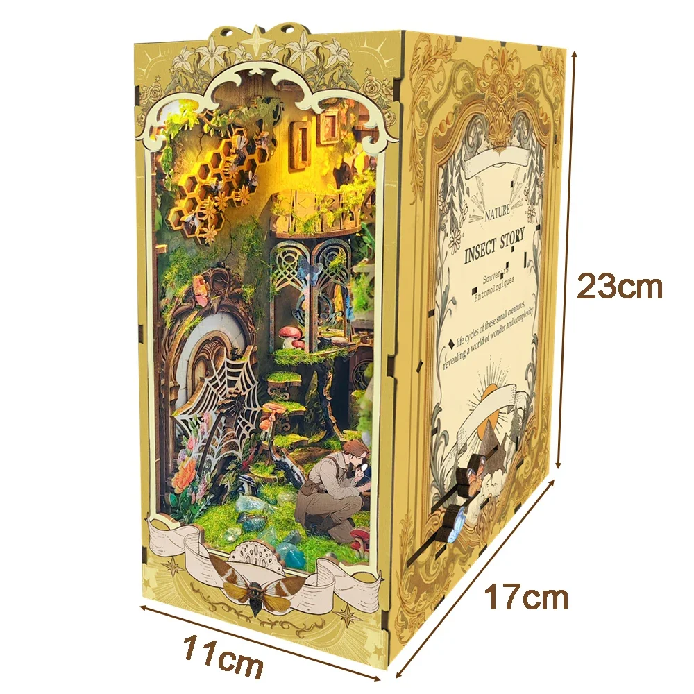 The Records of Insects Miniature Model Kits DIY Wooden Book Nook Shelf Insert Kit Bookshelf Flower Garden Bookend Friends Gifts