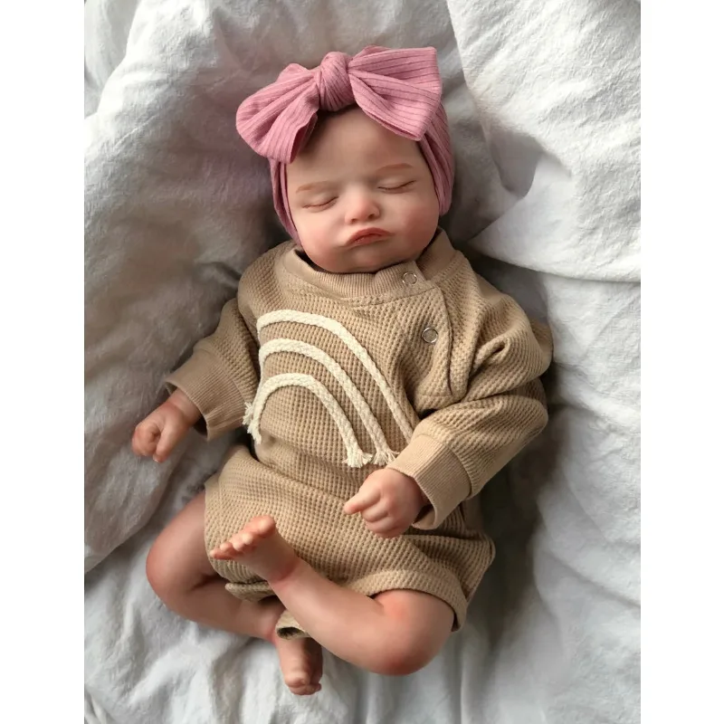 

19inch Reborn Baby Doll Sleeping Polular Rosalie Soft Cloth Body Hand-Drawing Hair 3D Skin Tone with Veins Collectible Art Doll