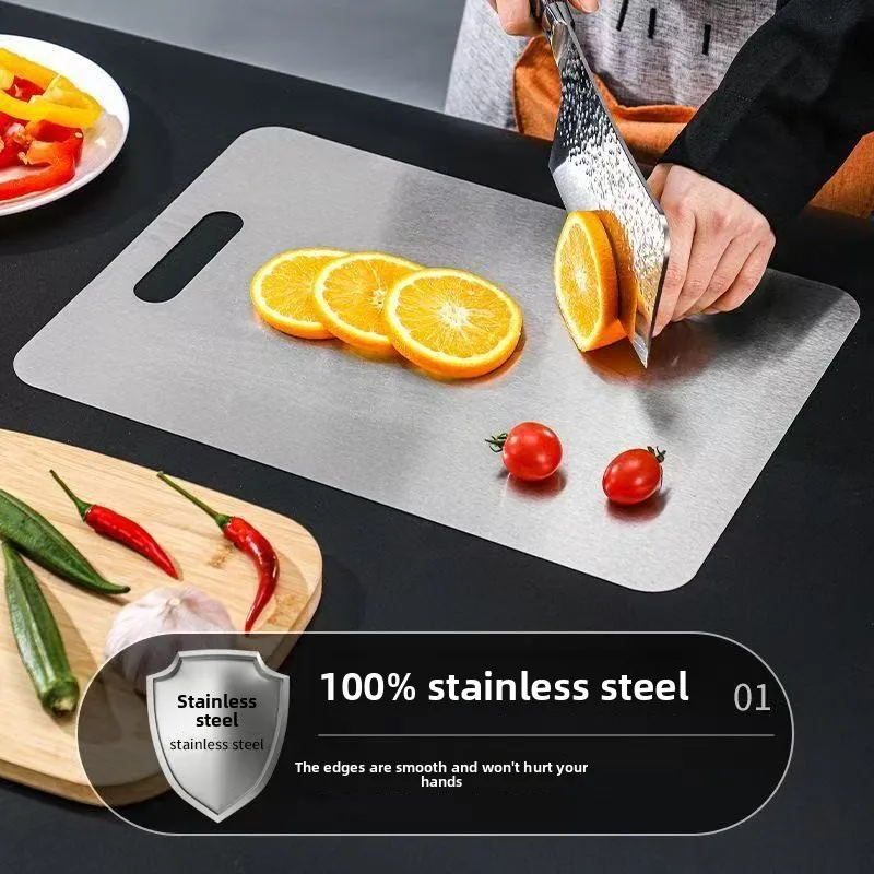 Titanium Cutting Stainless Boards for Kitchen Board 316 Steel Thickened Double Sided Food Grade Portable Fruit Meat Chopping