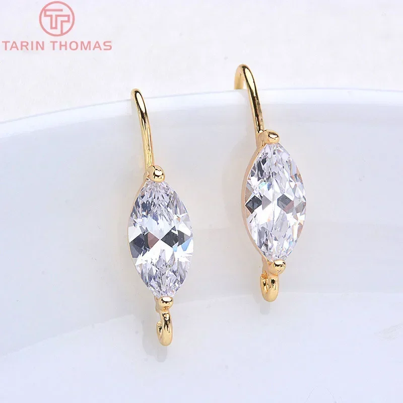 (1969)6PCS Height 24MM 24K Gold Color Brass With White Zircon oval Earrings Hooks High Quality Accessories Jewelry Recognitions