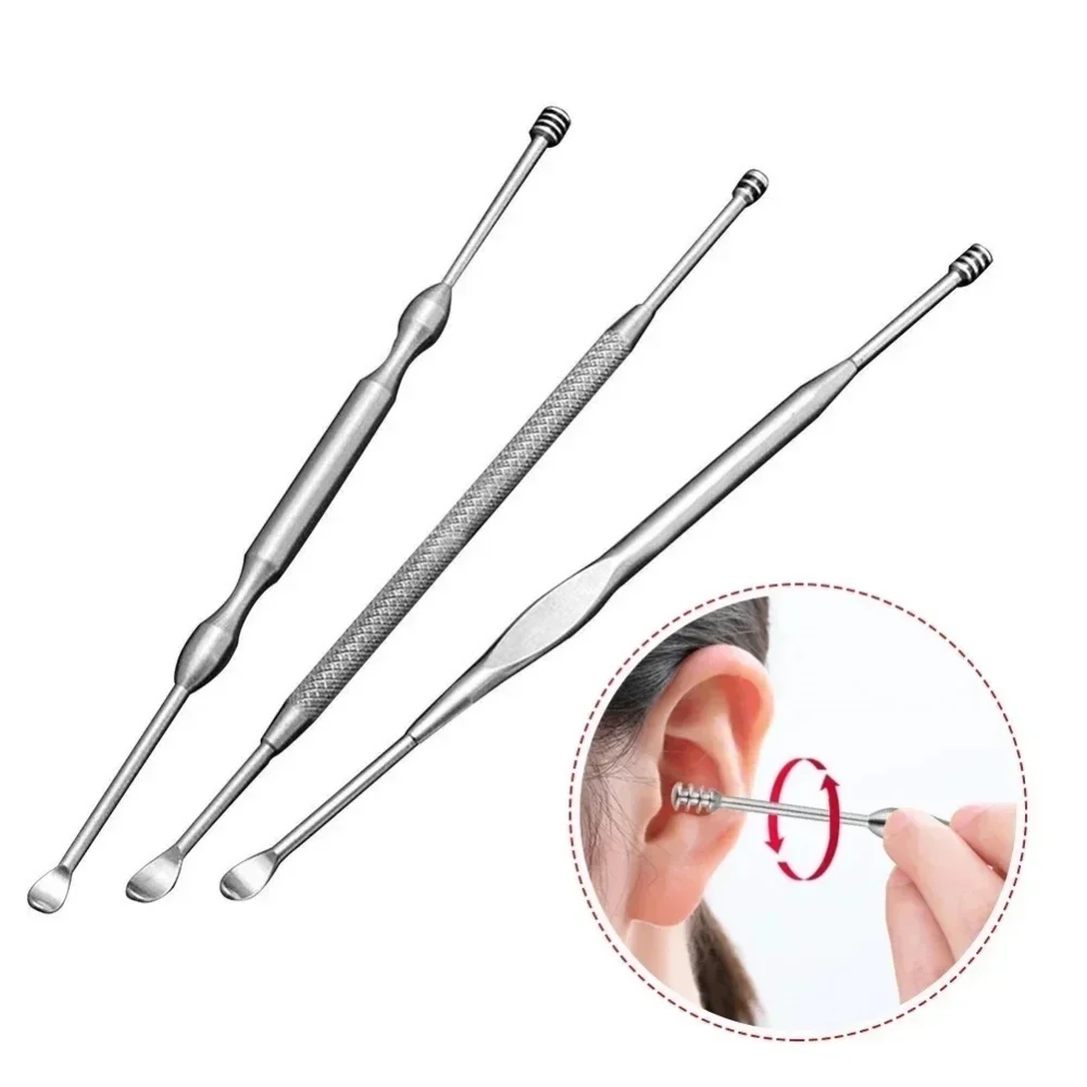 Ear Wax Removal Cleaner Double Head Earwax Remover 360° Cleaning Double End Ear Pick Stainless Steel Ear Care Tools Portable