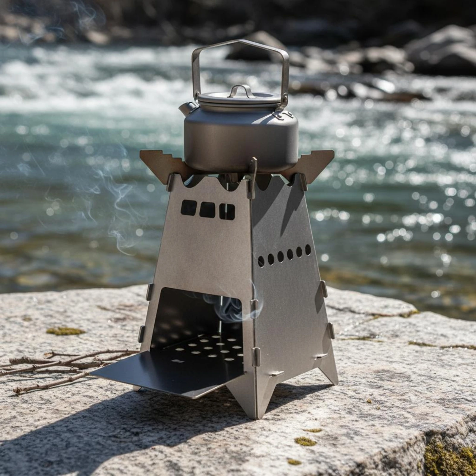 

Portable Compact Cooker Perforated Base Titanium Alloy Cooker Outdoor Cooking Gear Fuel Saving Low Smoke