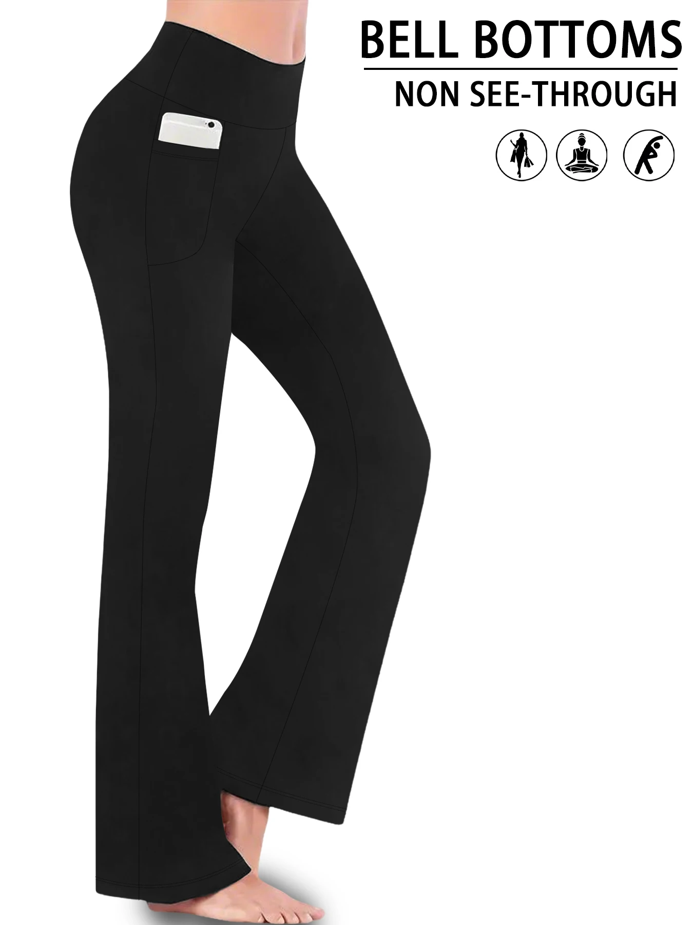 

Women's Super Soft Flare Pants with Pockets High Waisted Tummy Control Workout Yoga Push Up Gym Fitness Leggings Bell Bottoms