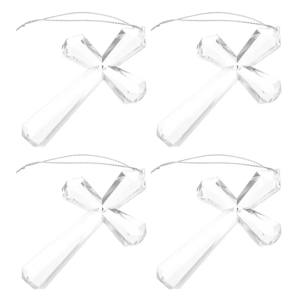 

4Pcs Transparent Acrylic Cross Ornaments Christmas Tree Hanging Decorations Car Rearview Mirror Religious Christian Pendants