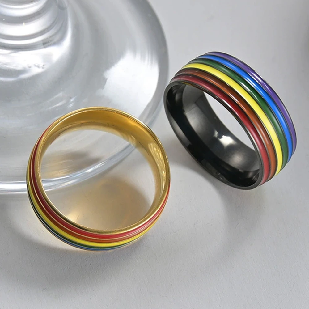 

Stainless Steel Lesbian LGBT Ring for Women Couple Mixed Color Multilayer Love Promise Band Stripe Flag Color Engagement Rings